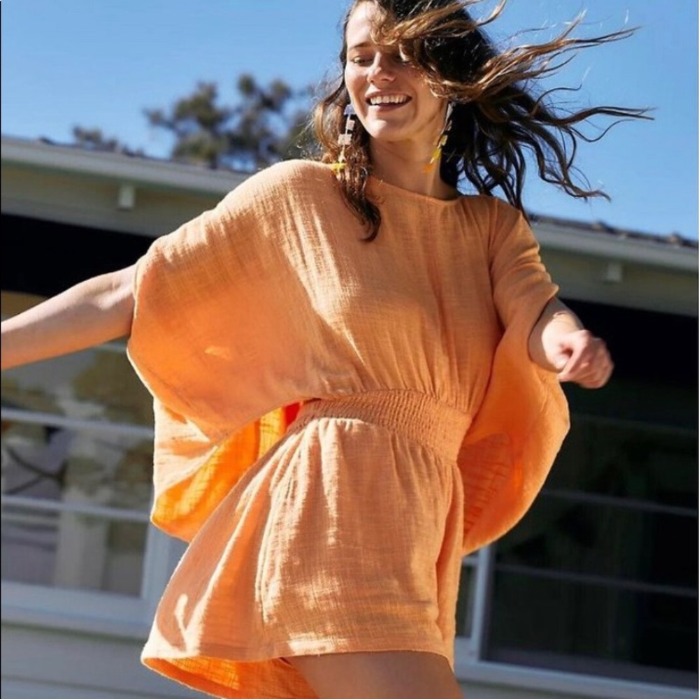 Free People Endless Summer Pietro Orange Cotton Romper